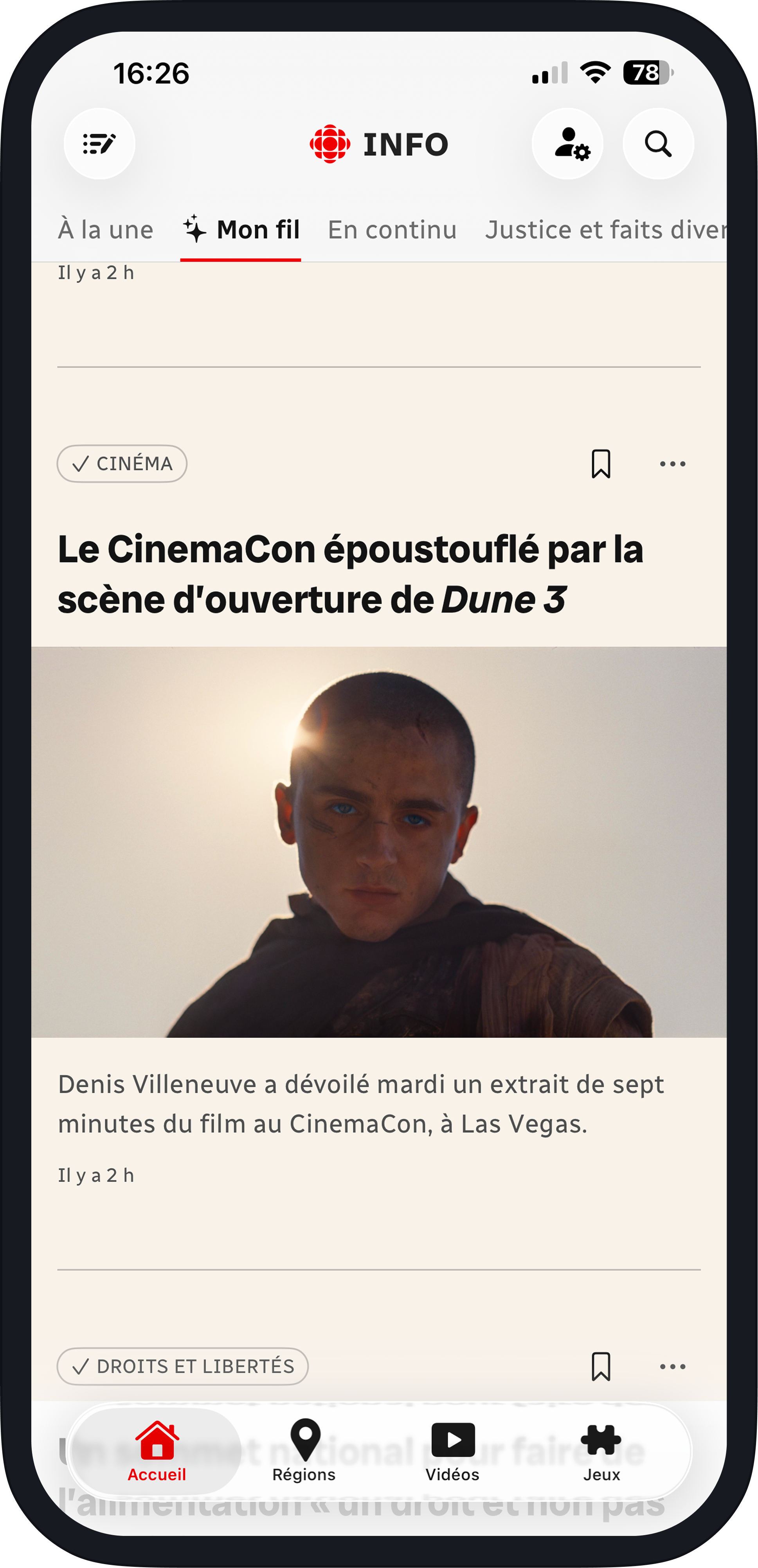 Fil d'actualité actuel, sans indicateurs