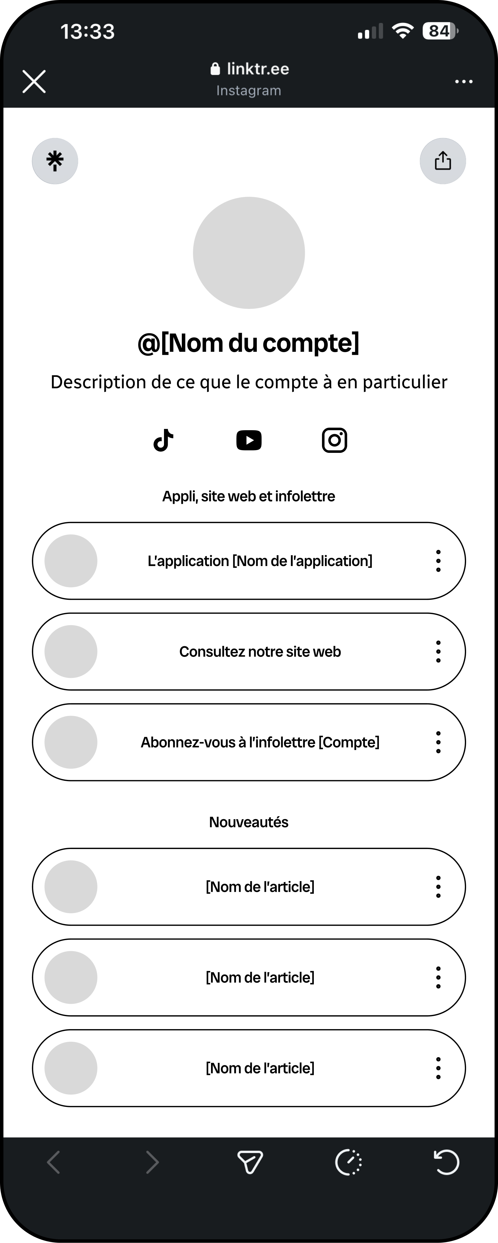 Template de linktree uniformisé proposé