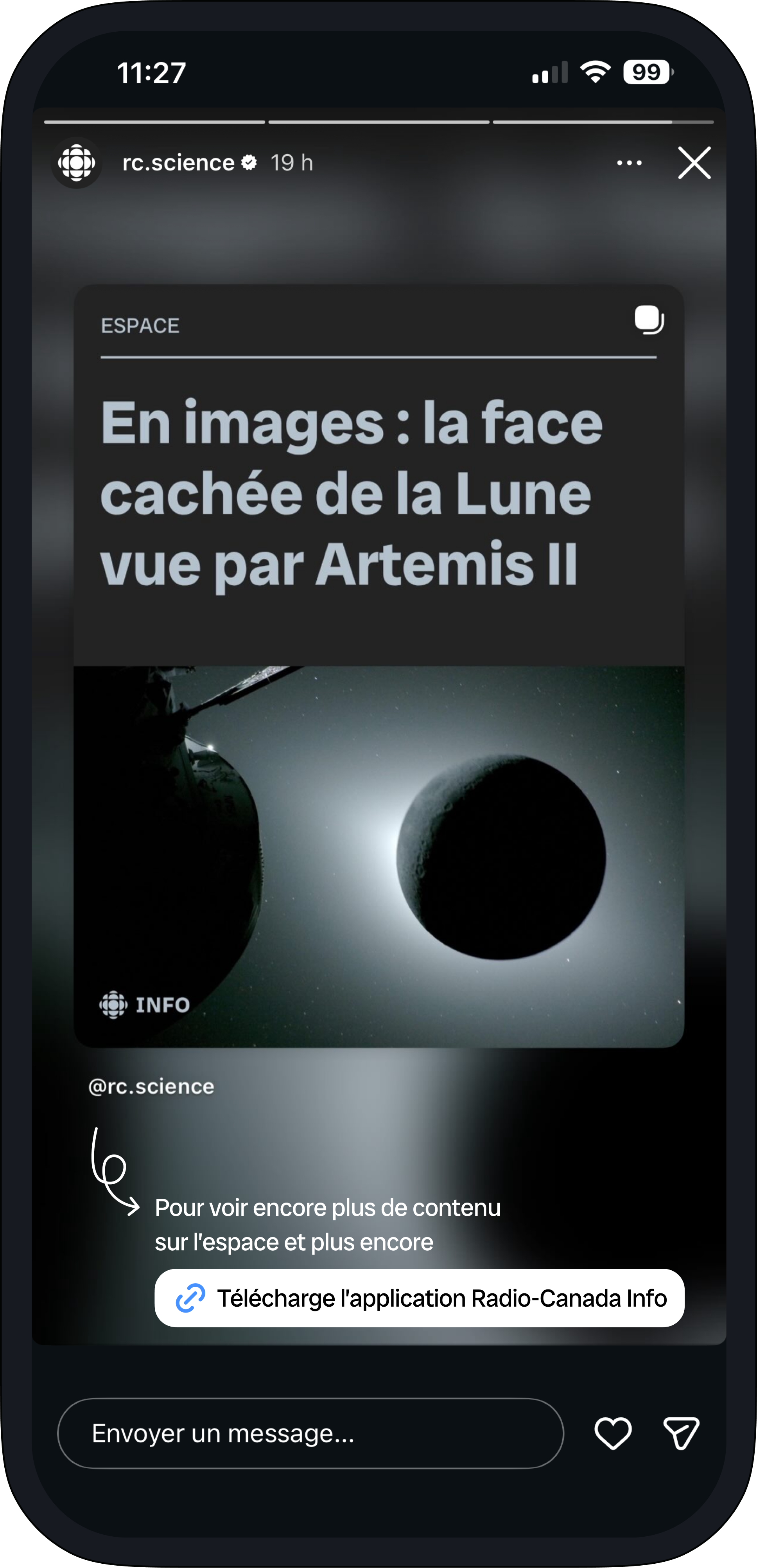 Story Instagram avec lien direct pour télécharger l'application
