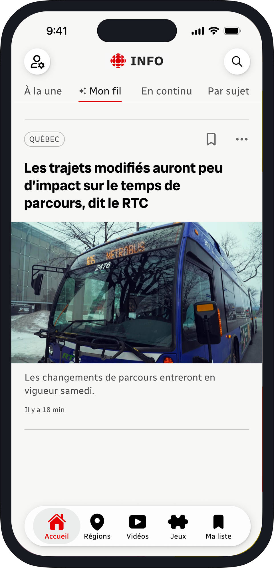 Recommandation : barre du bas enrichie avec le mode Jeux et la fonction Ma liste